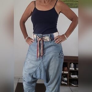 Desigual Denim Jeans with Colorful Embroidered Belt.